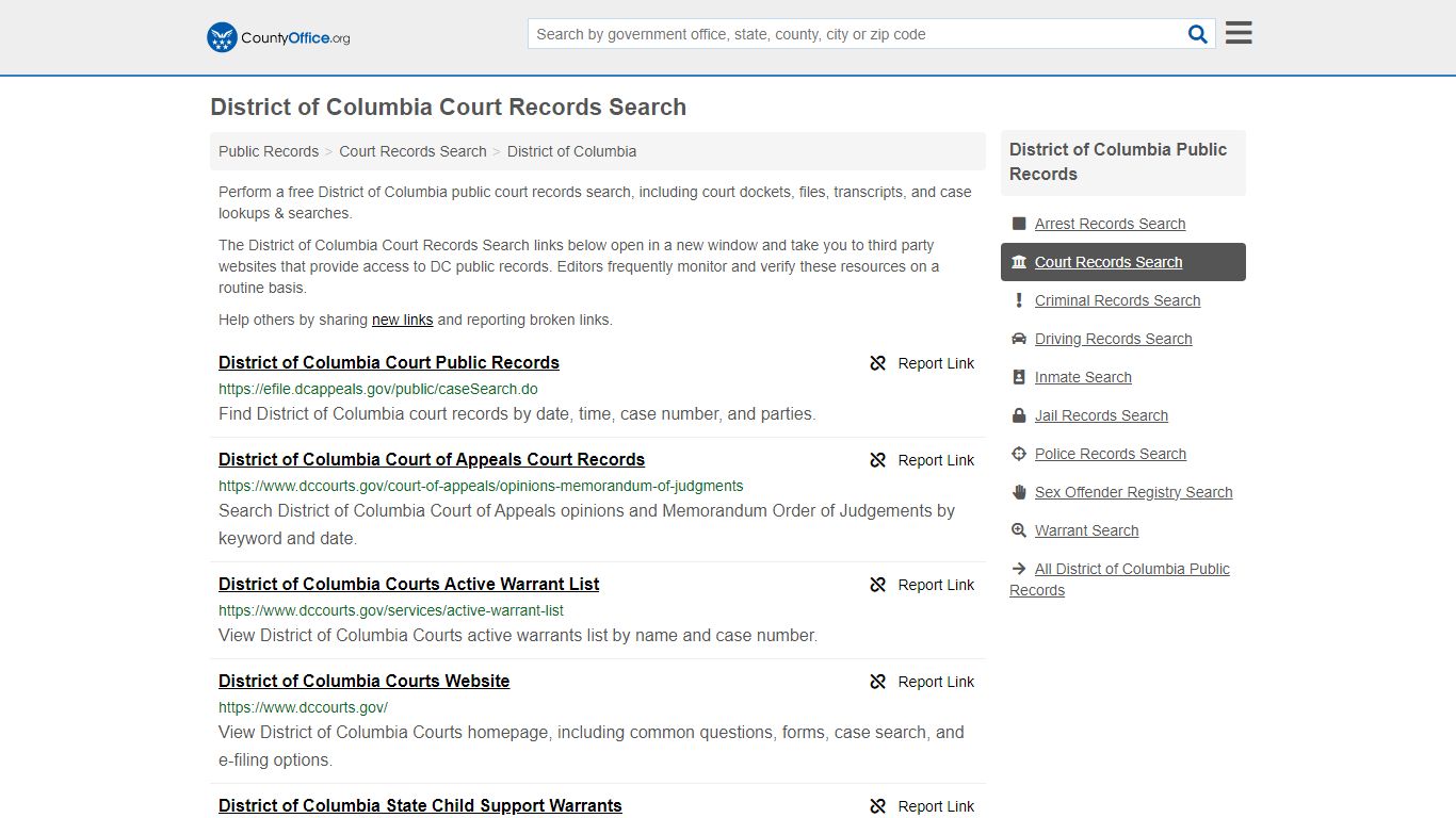 District of Columbia Court Records Search - County Office